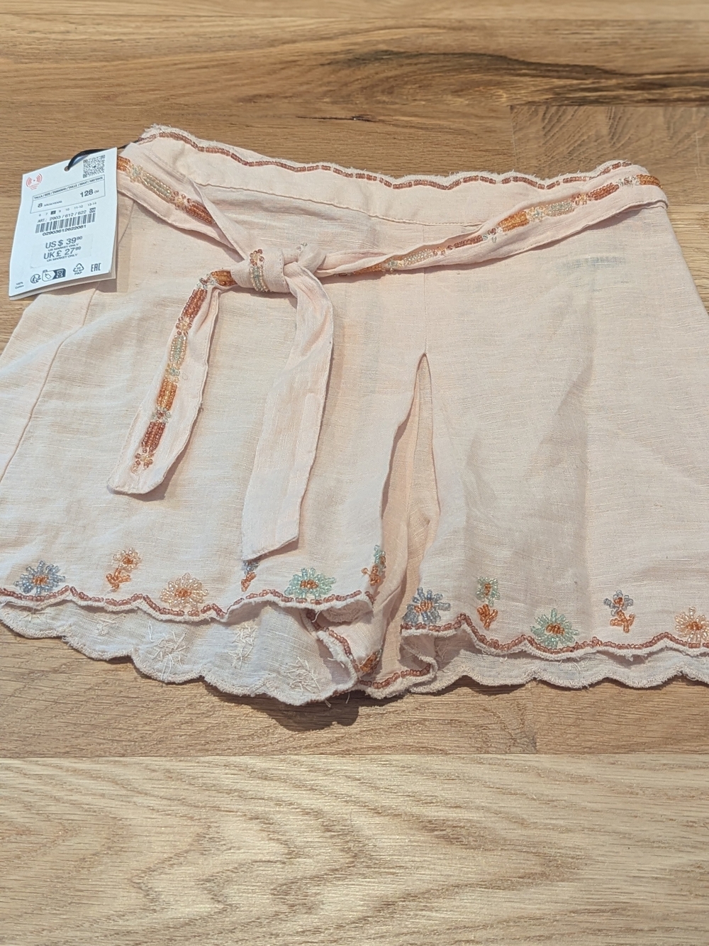 Zara Beaded Embroidered Girls' Shorts with Multicolor Trim